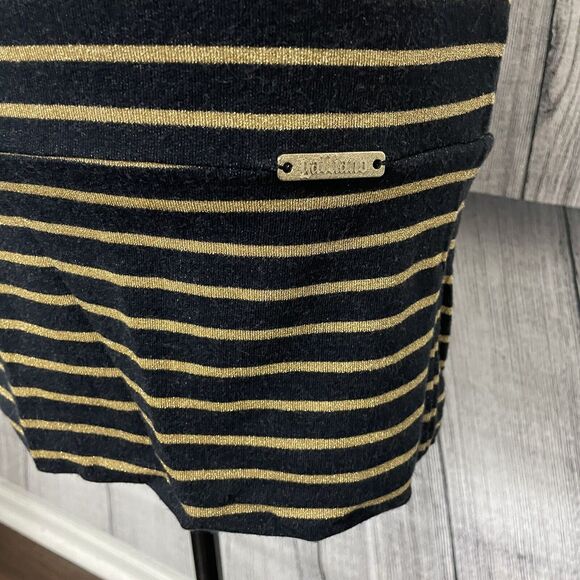 John Galliano Women's Medium Black & Gold Striped Designer Stretch Blouse Y2K - Picture 3 of 9
